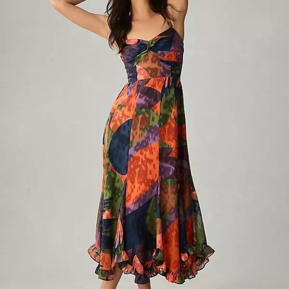 Hutch Printed Twist-Front Ruffle-Hem Dress